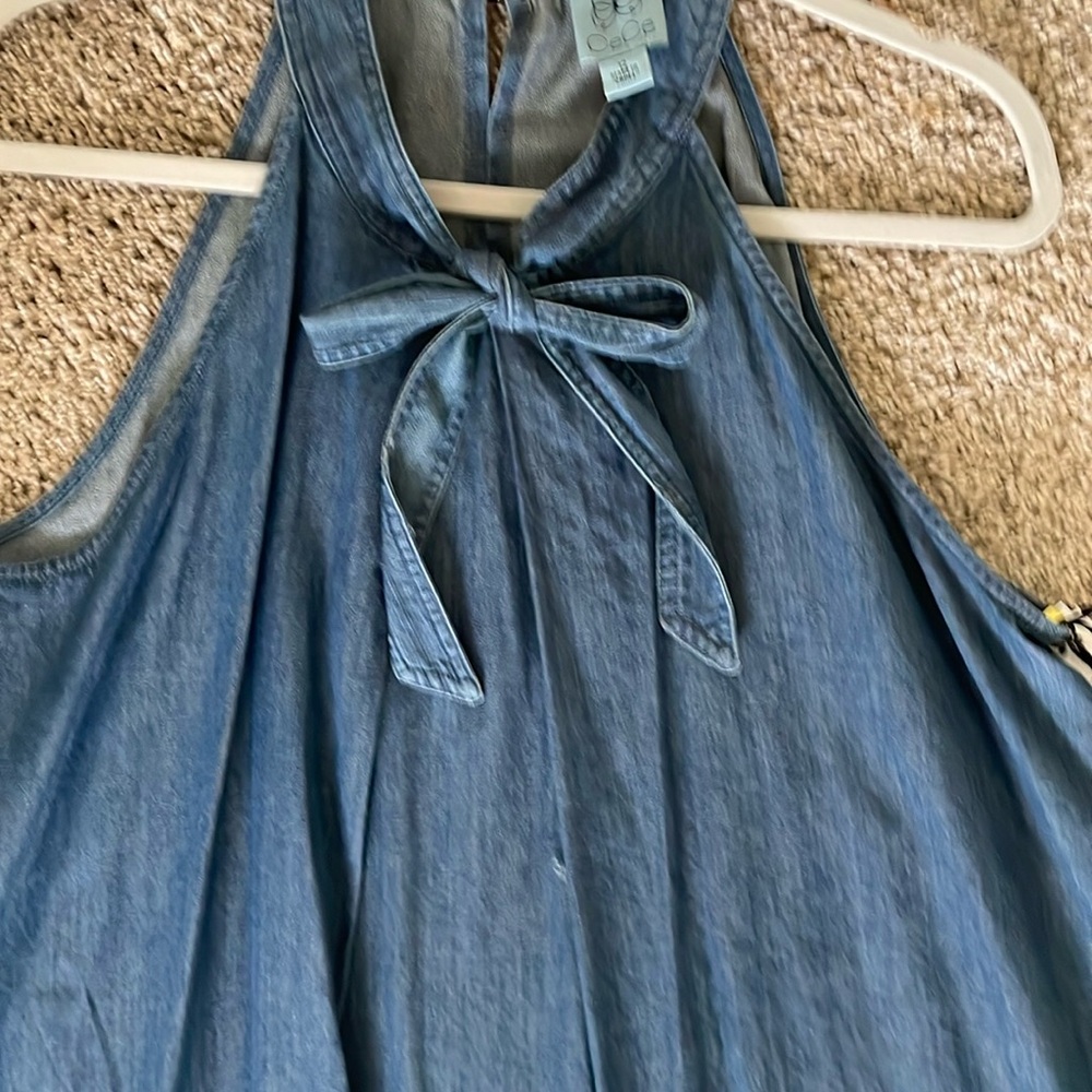 Navy Blue Chambray Halter Mini Dress for Date Nights